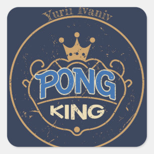 Pong King Blue Square Sticker