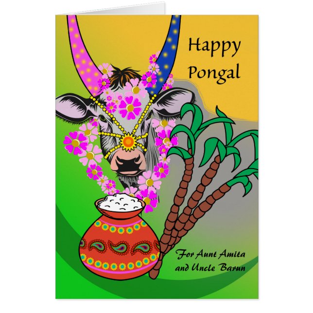 Pongal for Aunt and Uncle with Cow and Rice (Front)
