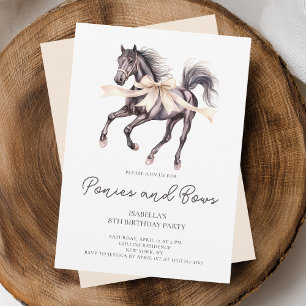 Ponies and Bows Black Horse 8th Birthday Party Invitation