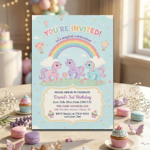 Ponies and Rainbow 3rd Birthday Party Invitation