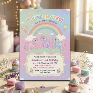 Ponies and Rainbow 3rd Birthday Party Invitation