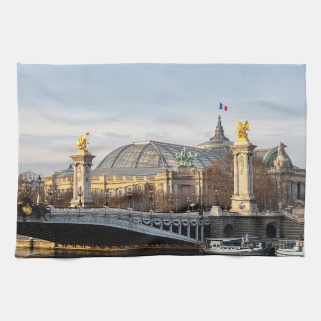 Pont Alexandre III and Grand Palais at golden hour Tea Towel (Horizontal)