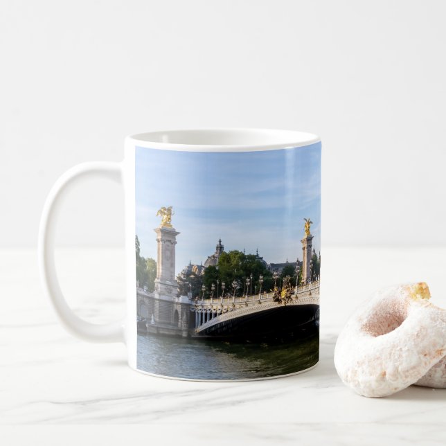 Pont Alexandre III on Seine River - Paris, France Coffee Mug (With Donut)