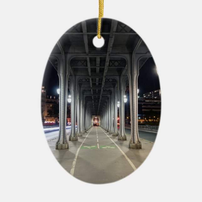 Pont de Bir-Hakeim at night - Paris, France Ceramic Tree Decoration (Front)