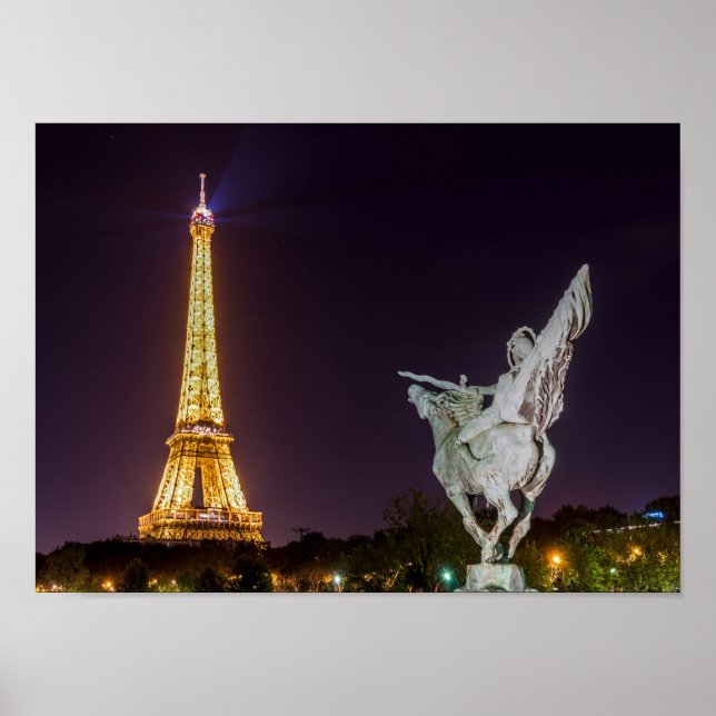 Pont de Bir-Hakeim at night - Paris, France Poster (Front)