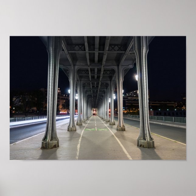 Pont de Bir-Hakeim at night - Paris, France Poster (Front)