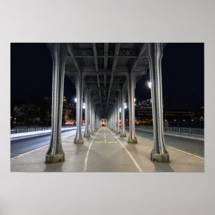 Pont de Bir-Hakeim at night - Paris, France Poster