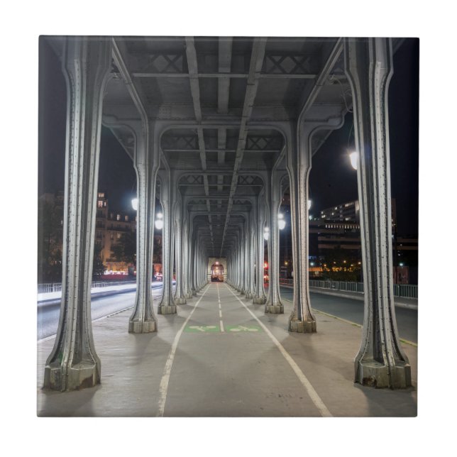 Pont de Bir-Hakeim at night - Paris, France Tile (Front)