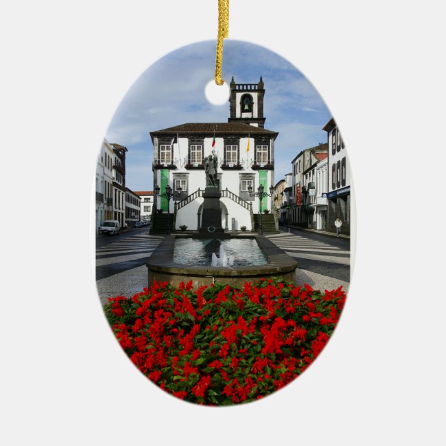 Ponta Delgada -  Azores Ceramic Tree Decoration (Front)