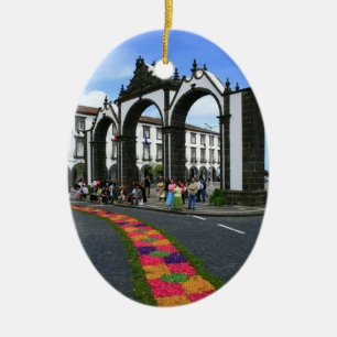 Ponta Delgada city gates Ceramic Tree Decoration