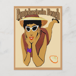 Pontchartrain Beach Lady on Sand Postcard