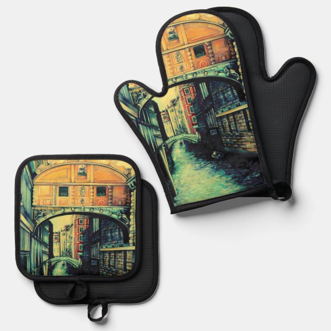 Ponte dei Sospiri Oven Mitt & Pot Holder Set (Front/Back)