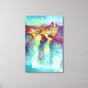 PONTE VECCHIO Florence by Night Watercolor Canvas Print