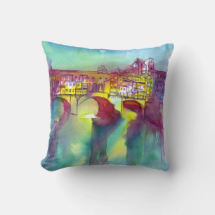 PONTE VECCHIO Florence by Night Watercolor Cushion