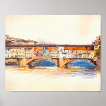 Ponte Vecchio Painting, Vintage City Landscape