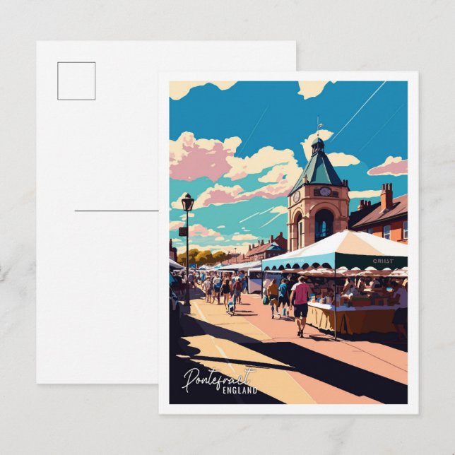 Pontefract England Vintage Travel Illustration Postcard (Front/Back)