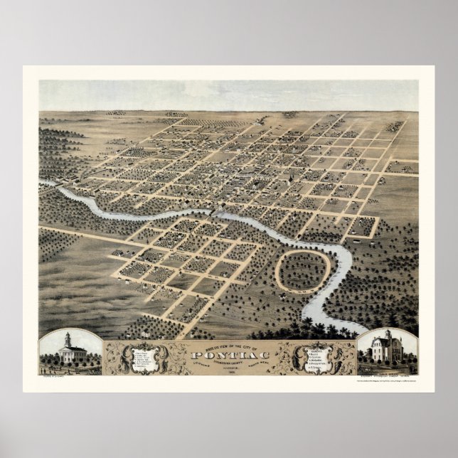 Pontiac, IL Panoramic Map - 1869 Poster (Front)