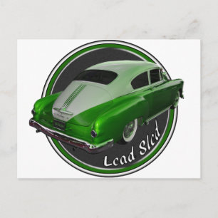 pontiac lead sled green metal flake lowrider postcard