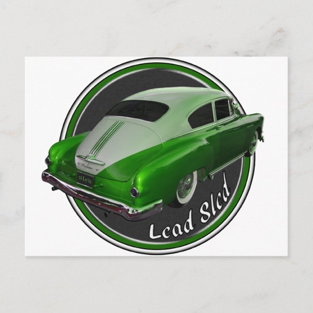 pontiac lead sled green metal flake lowrider postcard (Front)