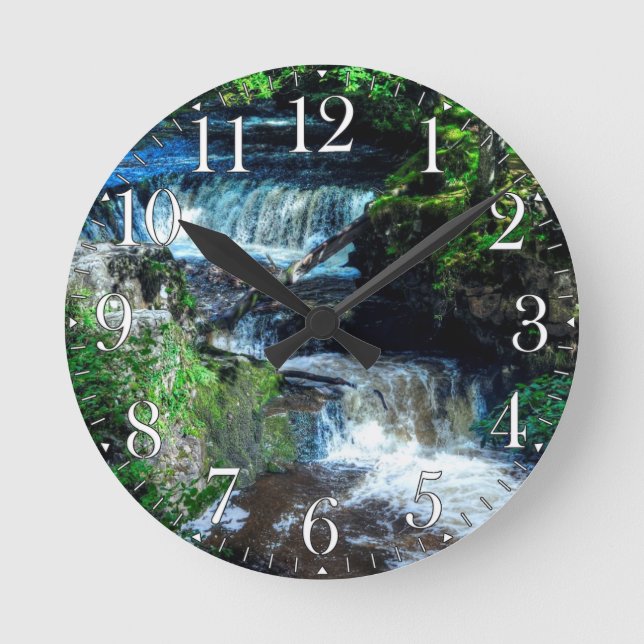 Pontneddfechan Horseshoe Waterfall Nature Scene Round Clock (Front)