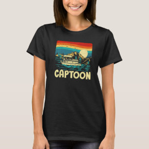 Pontoon Boat Boating Vintage Retro Sunset Captain T-Shirt