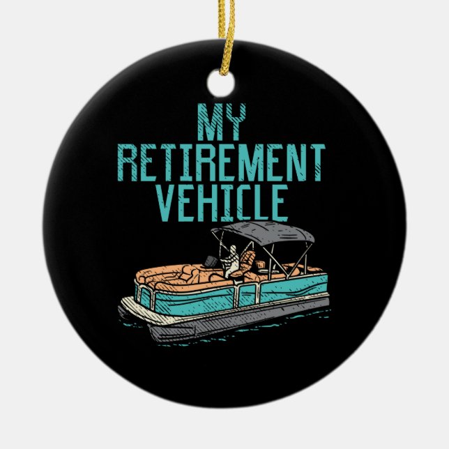 Pontoon Boat - My Retirement Vehicle Ceramic Tree Decoration (Front)