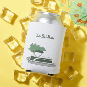 Pontoon Boat with Christmas Tree on Top Can Cooler