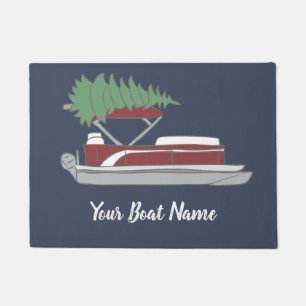 Pontoon Boat with Christmas Tree on Top Doormat