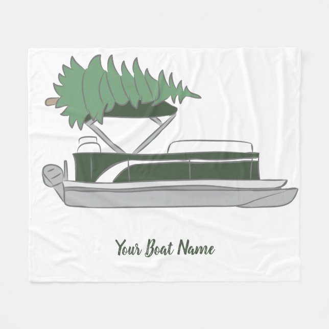 Pontoon Boat with Christmas Tree on Top Fleece Bla (Front (Horizontal))