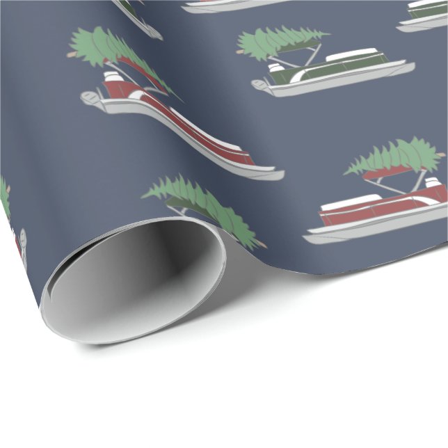 Pontoon Boat with Christmas Tree on Top Patterned Wrapping Paper (Roll Corner)