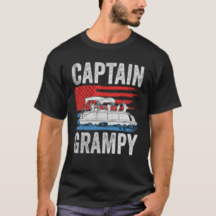 Pontoon Captain Grampy Us American Flag  Boat Owne T-Shirt