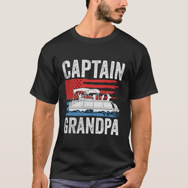 Pontoon Captain Grandpa Us American Flag Boat Owne T-Shirt (Front)