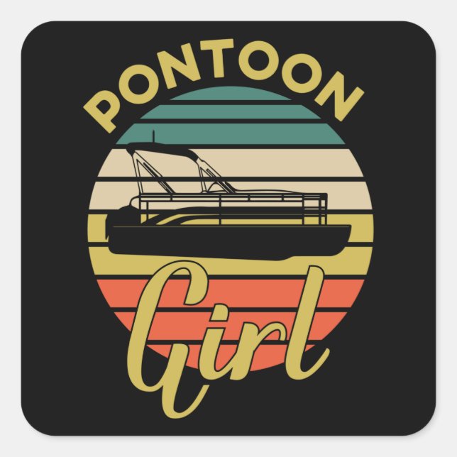 Pontoon Girl Captain Retro Vintage Boat Square Sticker (Front)