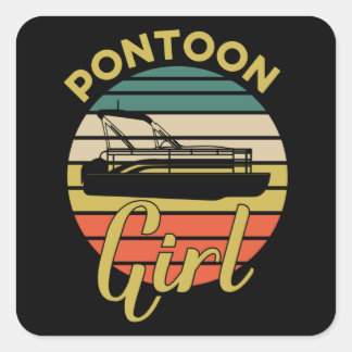 Pontoon Girl Captain Retro Vintage Boat Square Sticker