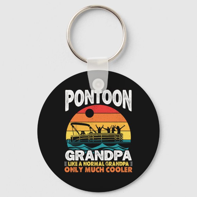 Pontoon Grandpa Captain Retro Funny Boating Father Key Ring (Front)
