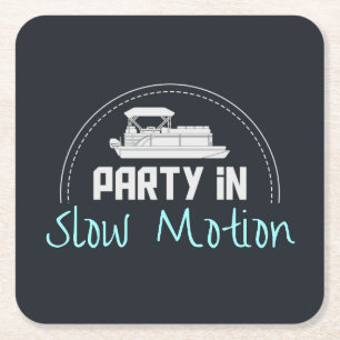 Pontoon Party in slow motion Square Paper Coaster
