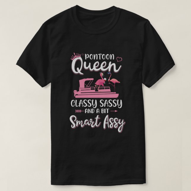 Pontoon Queen Classy Sassy Funny Flamingo Drink Wi T-Shirt (Design Front)