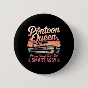 Pontoon Queen Sy Funny Boating Party Tee 6 Cm Round Badge