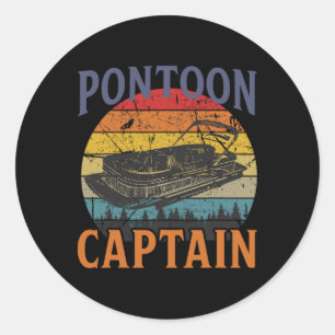 Pontoon Vintage White Pontoon Captain Boating Funn Classic Round Sticker