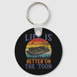 Pontoon Vintage White Pontoon Captain Boating Funn Key Ring