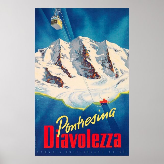 Pontresina Diavolezza Switzerland Vintage Travel Poster (Front)