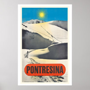 Pontresina Switzerland Vintage Ski Poster