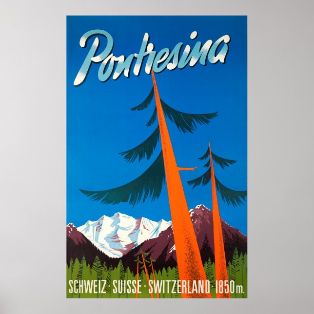 Pontresina Switzerland Vintage Travel Poster (Front)