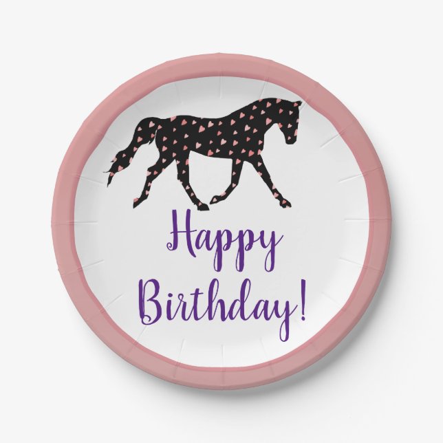 Pony and Hearts Birthday Paper Plate (Front)