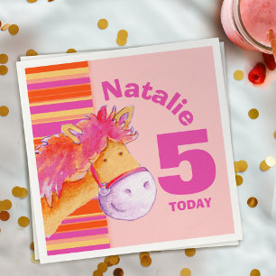 Pony art 5th birthday girls customised  napkin