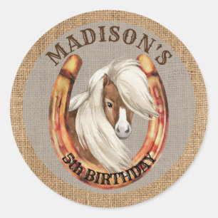Pony birthday giddy up cowgirl cowboy party classic round sticker