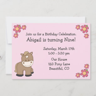 Pony Birthday Invitations for Girls