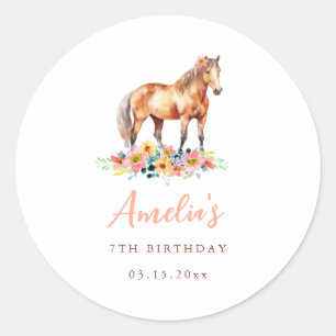 Pony Birthday  Party Floral Horse Pink Sticker