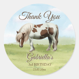 Pony birthday party giddy up thank you favour classic round sticker