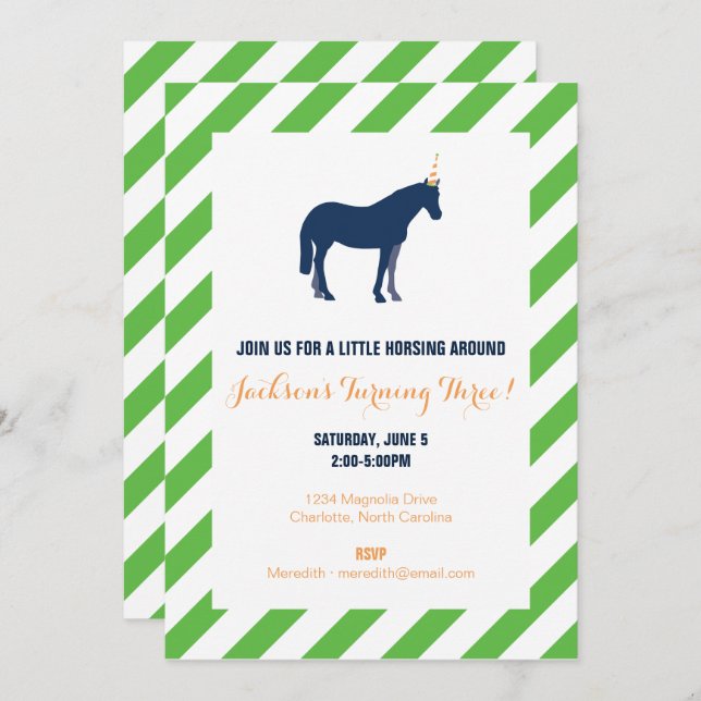 Pony Birthday Party Green Invitation (Front/Back)